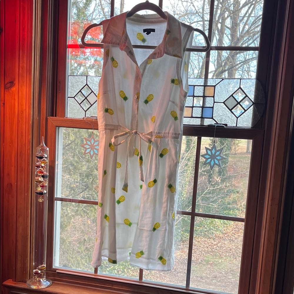 White Sleeveless Dress with Pineapple Print